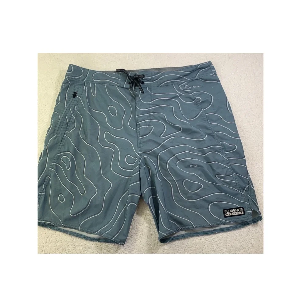 Florence Marine X Mens Blue Topographic Print Board Shorts Size 34 Swim Trunks